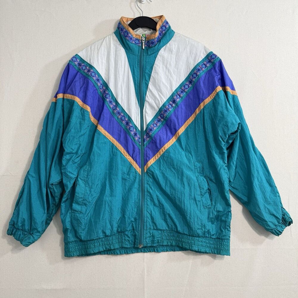 Vtg 80s BOLD SPIRIT Nylon Windbreaker Jacket Men Medium Colorblock Track Sport